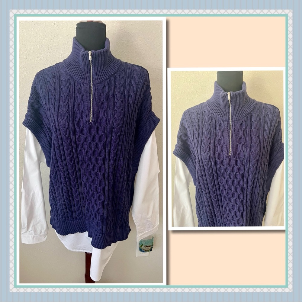 EUC PILCRO FOR ANTHROPOLOGIE CABLE KNIT SWEATER WITH ATTACHED SLEEVES/HEM SZ M